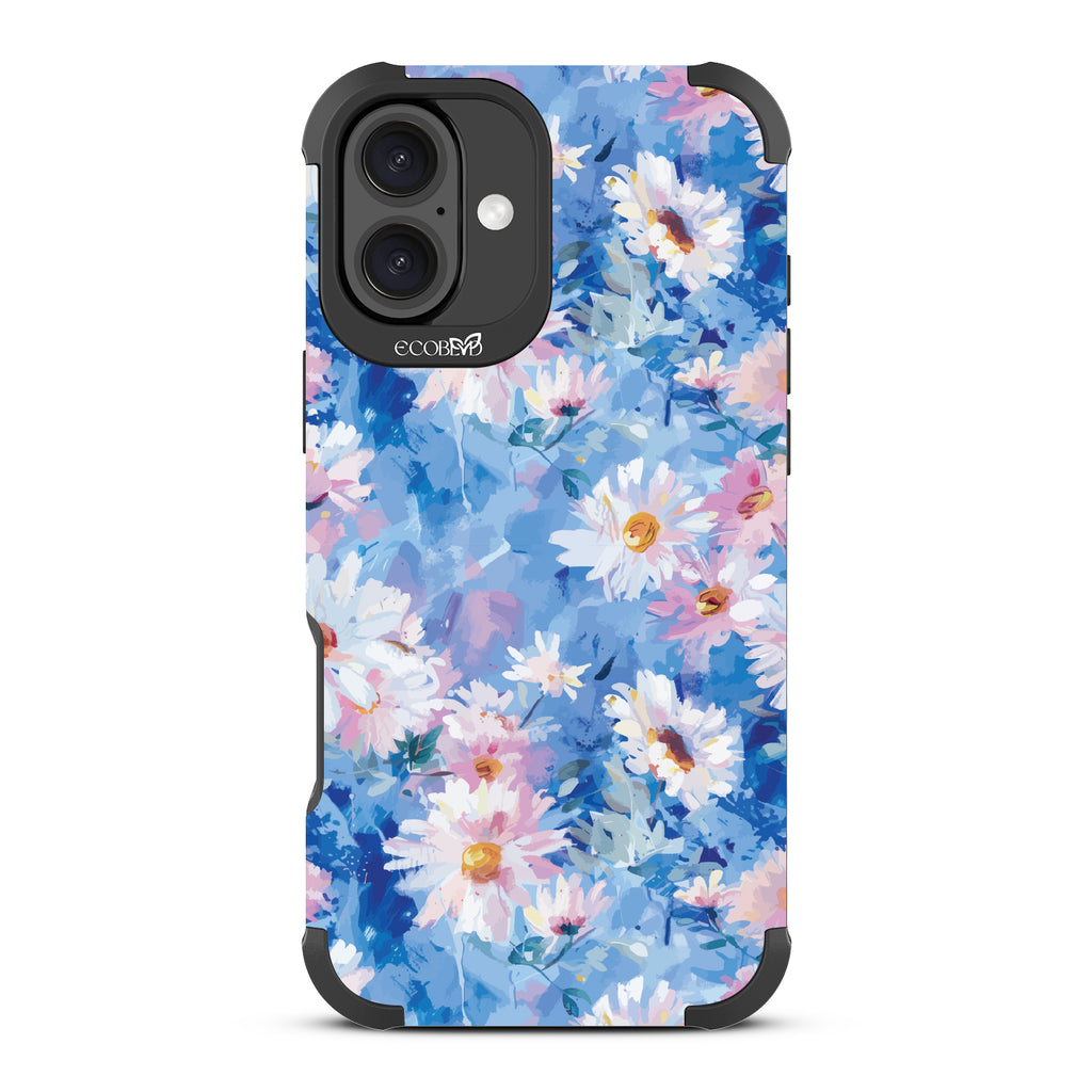 iPhone 16 Plus case, rugged, sustainable phone case in black, back view, Blown Away design