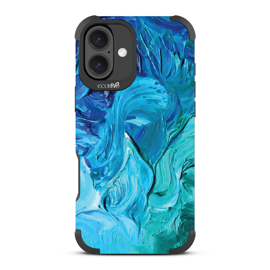 iPhone 16 Plus case, rugged, sustainable phone case in black, back view, Oceanswept design