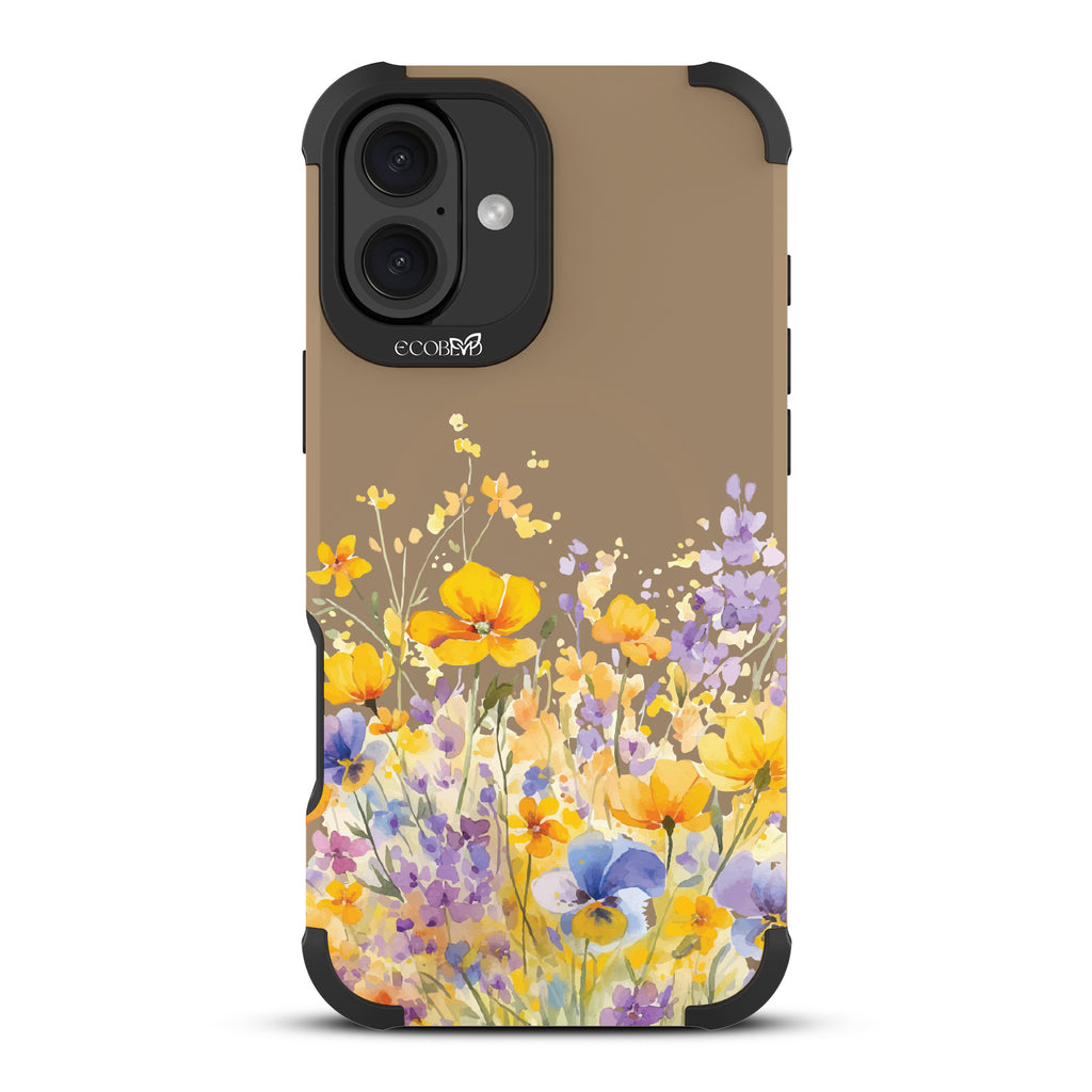 iPhone 16 Plus case, rugged, sustainable phone case in brown, back view, Meadowlight design