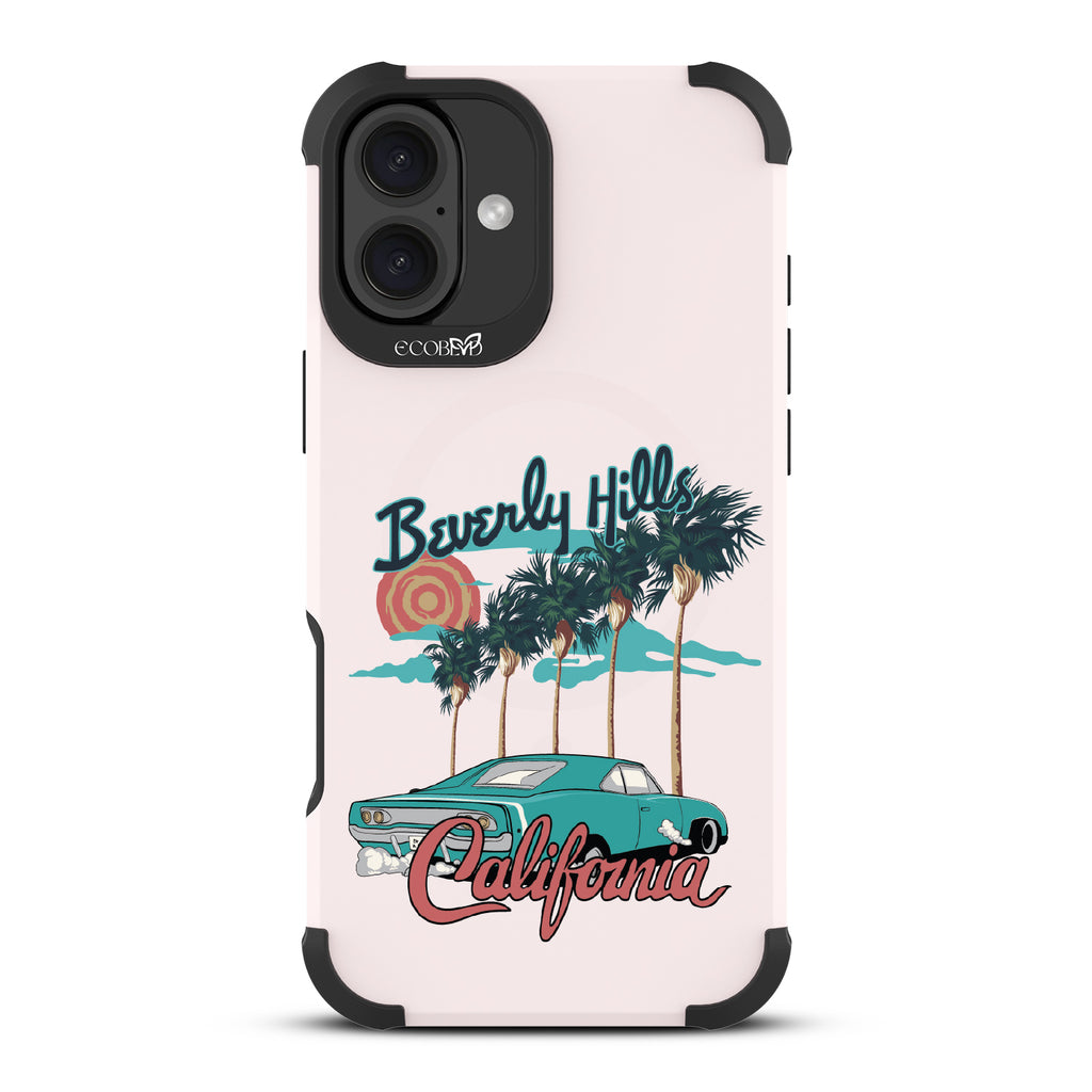 iPhone 16 Plus case, rugged, sustainable phone case in pink, back view, 90210 design