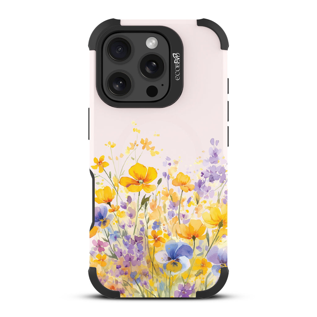 iPhone 16 Pro case, rugged, sustainable phone case in pink, back view, Meadowlight design