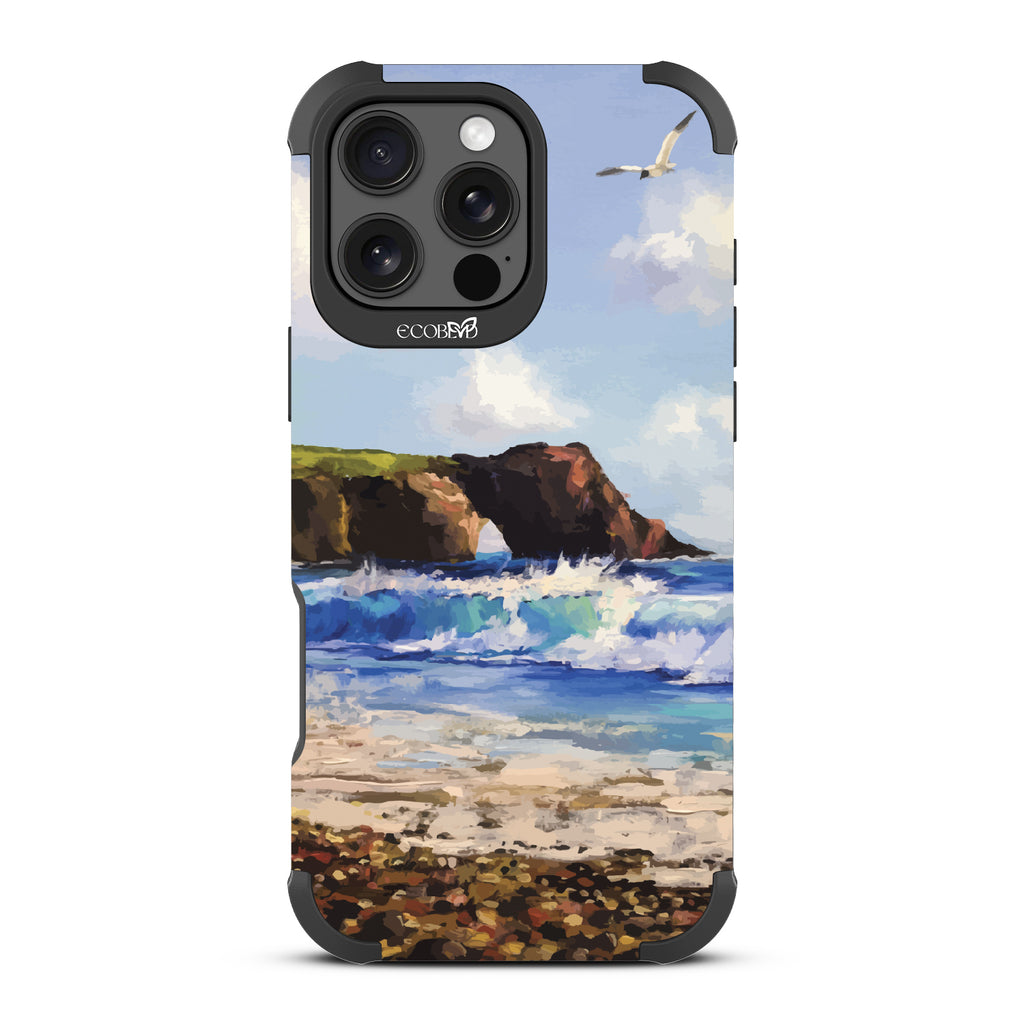 iPhone 16 Pro Max case, rugged, sustainable phone case in black, back view, Cliffhanger design