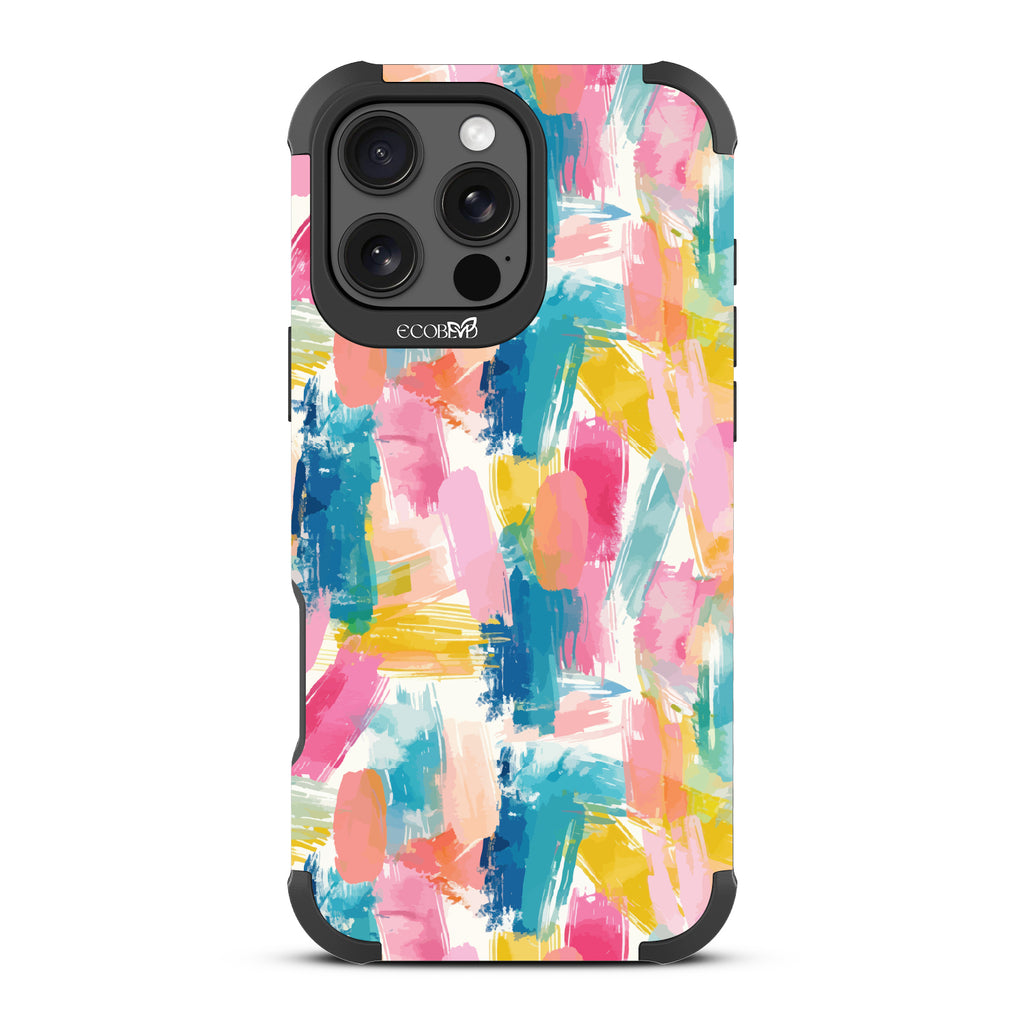 iPhone 16 Pro Max case, rugged, sustainable phone case in black, back view, Blurred Beauty design