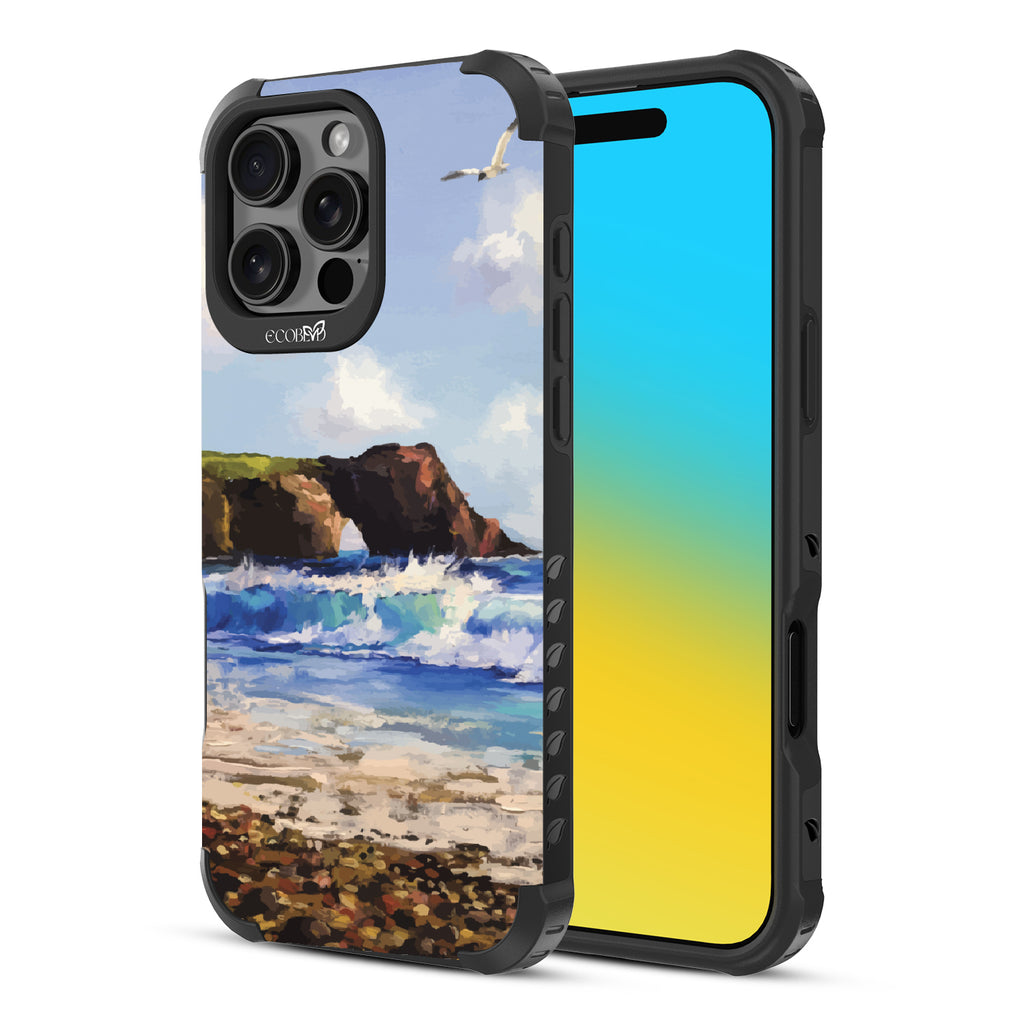 iPhone 16 Pro Max case, rugged, sustainable phone case in black, back view, Cliffhanger design