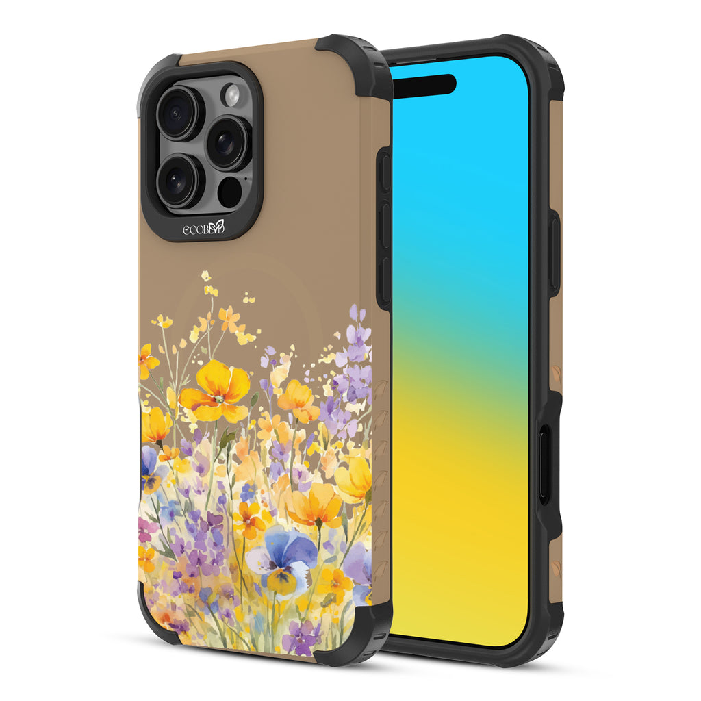 iPhone 16 Pro Max case, rugged, sustainable phone case in brown, back view, Meadowlight design