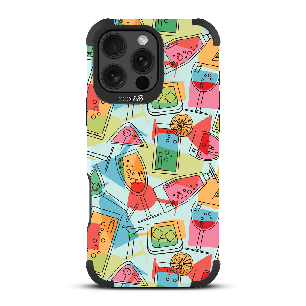 iPhone 16 Pro Max case, rugged, sustainable phone case in green, back view, 5 O’Clock Somewhere design