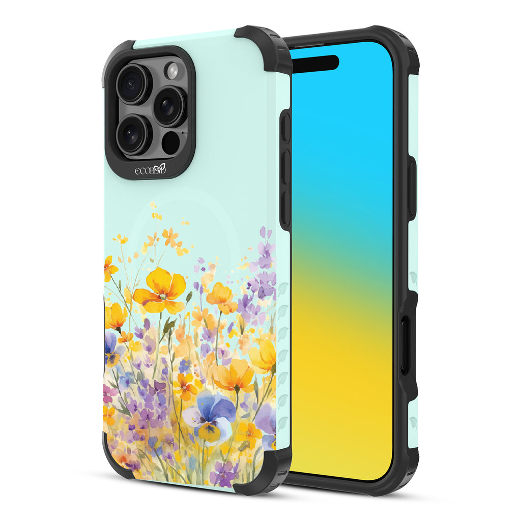 iPhone 16 Pro Max case, rugged, sustainable phone case in green, back view, Meadowlight design