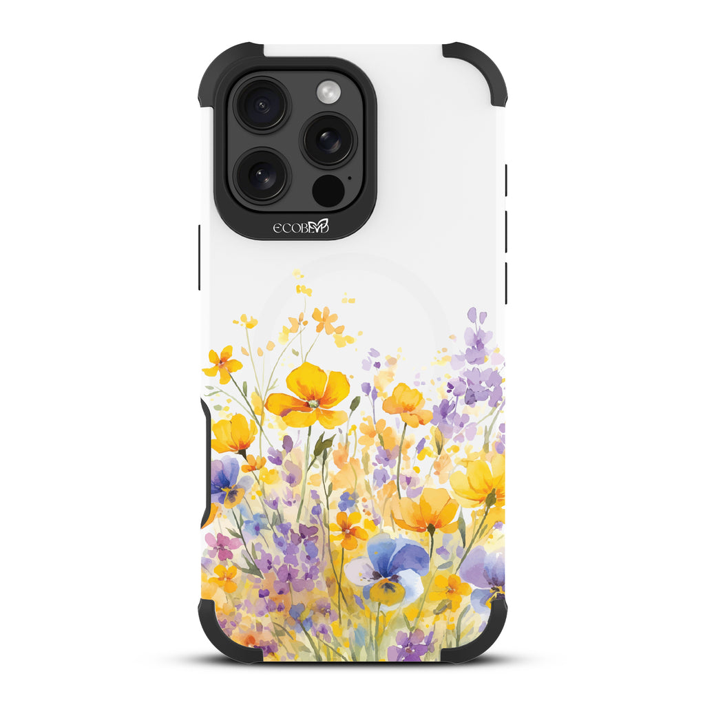 iPhone 16 Pro Max case, rugged, sustainable phone case in white, back view, Meadowlight design