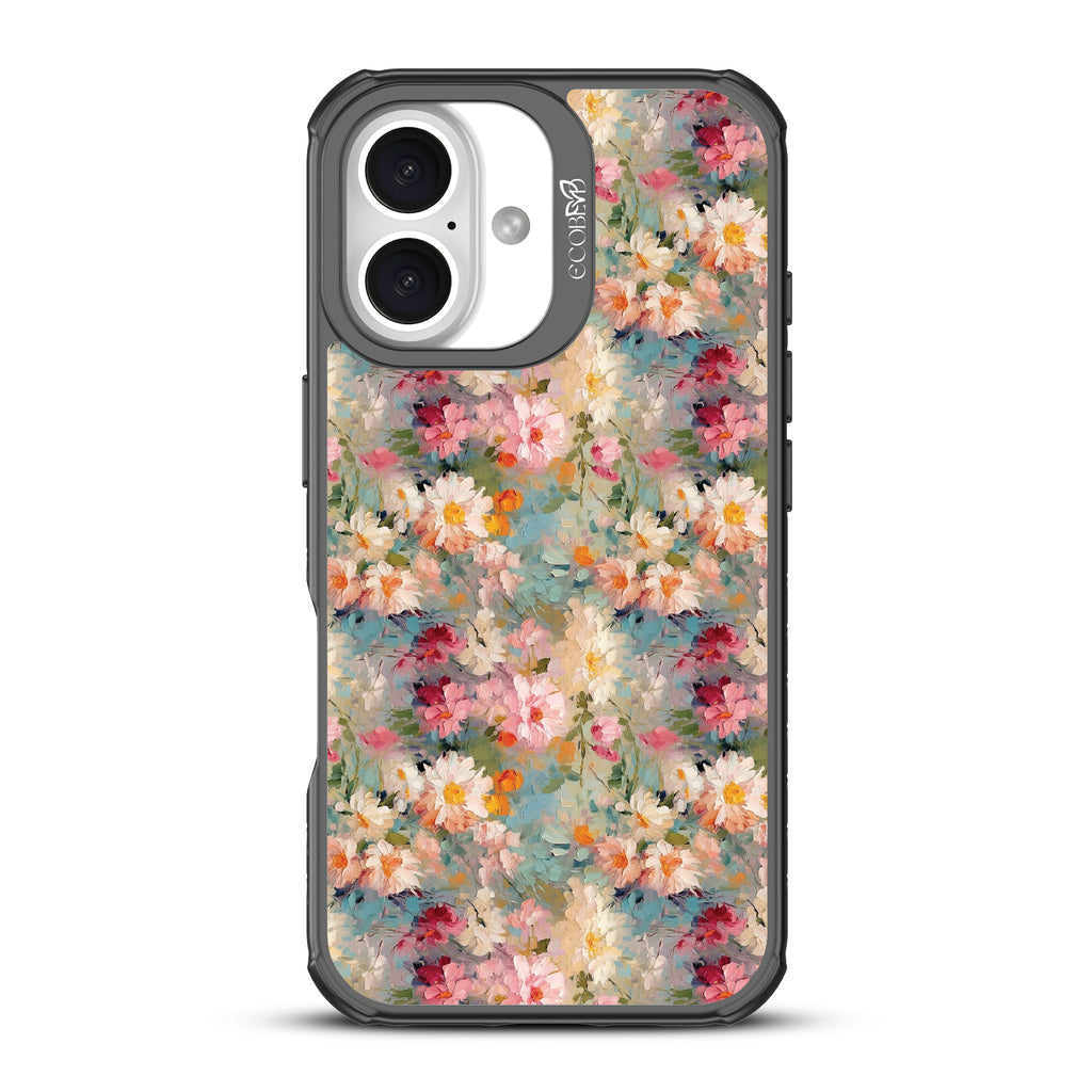 iPhone 16 case, clear, sustainable phone case with black ridges, back view, Perennial design