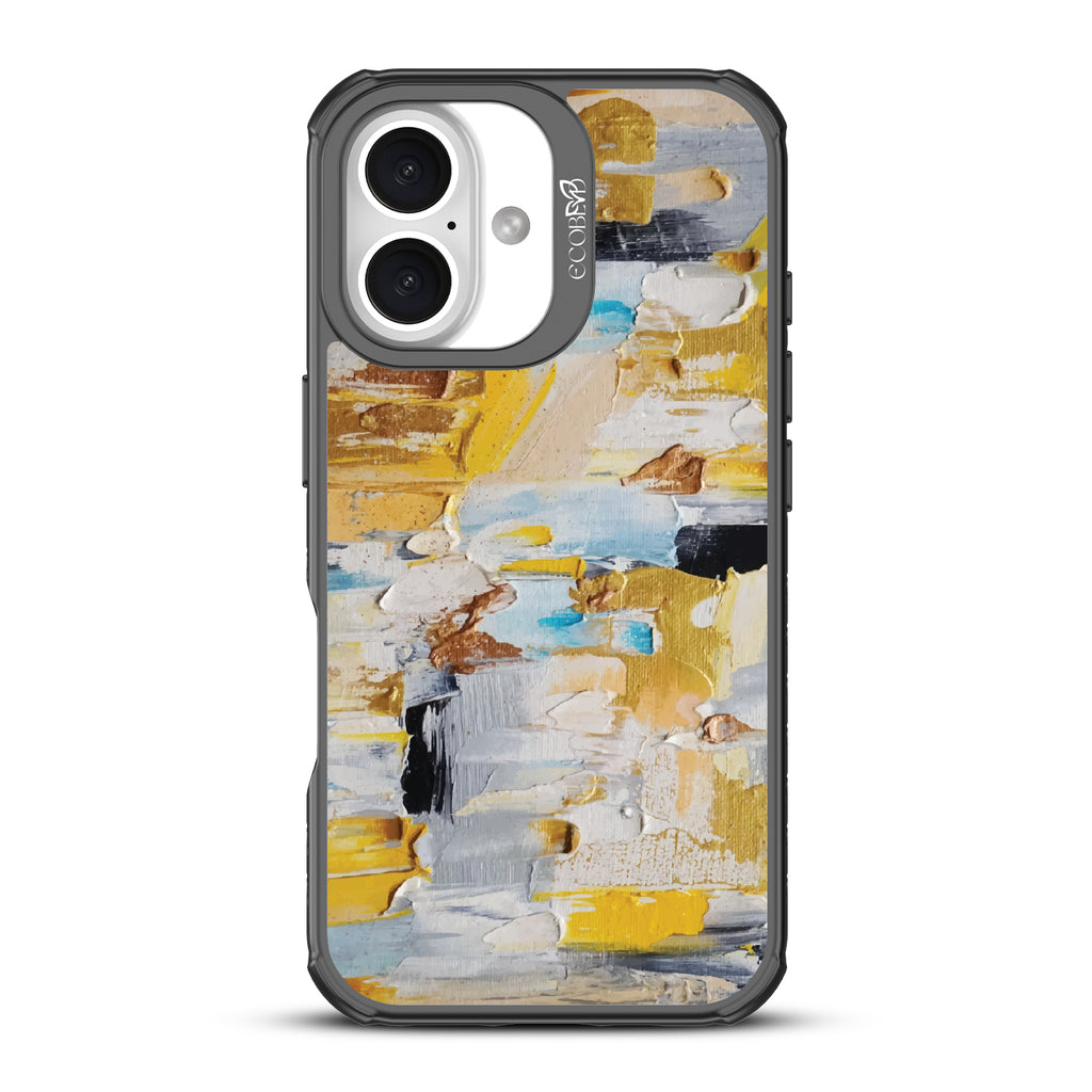 iPhone 16 case, clear, sustainable phone case with black ridges, back view, Lighten Up design
