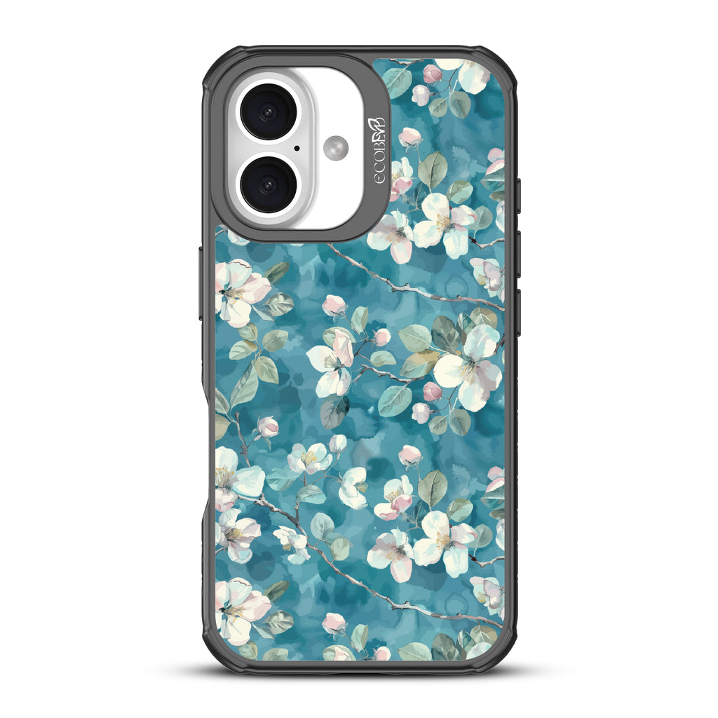 iPhone 16 case, clear, sustainable phone case with black ridges, back view, Sway & Sprout design