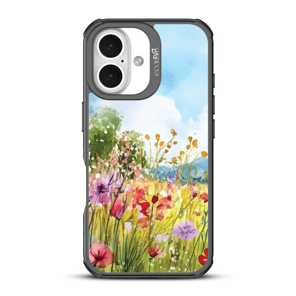 iPhone 16 case, clear, sustainable phone case with black ridges, back view, Everwild design