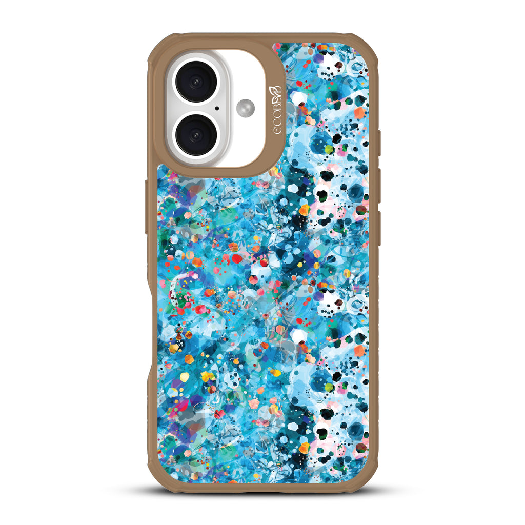 iPhone 16 case, clear, sustainable phone case with brown ridges, back view, Brushed By The Tide design