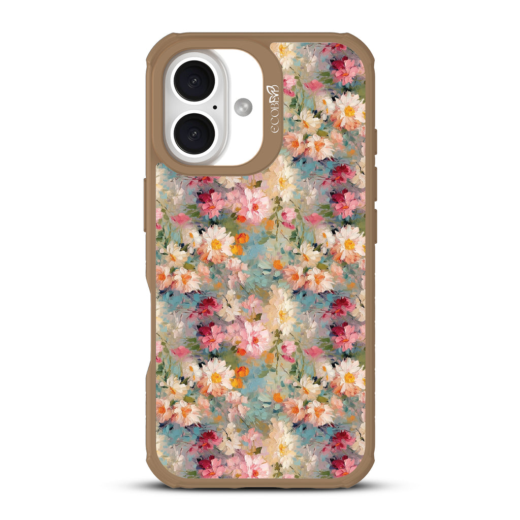 iPhone 16 case, clear, sustainable phone case with brown ridges, back view, Perennial design