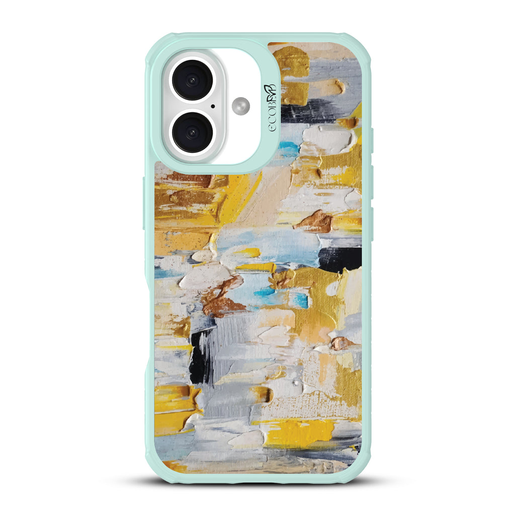 iPhone 16 case, clear, sustainable phone case with green ridges, back view, Lighten Up design