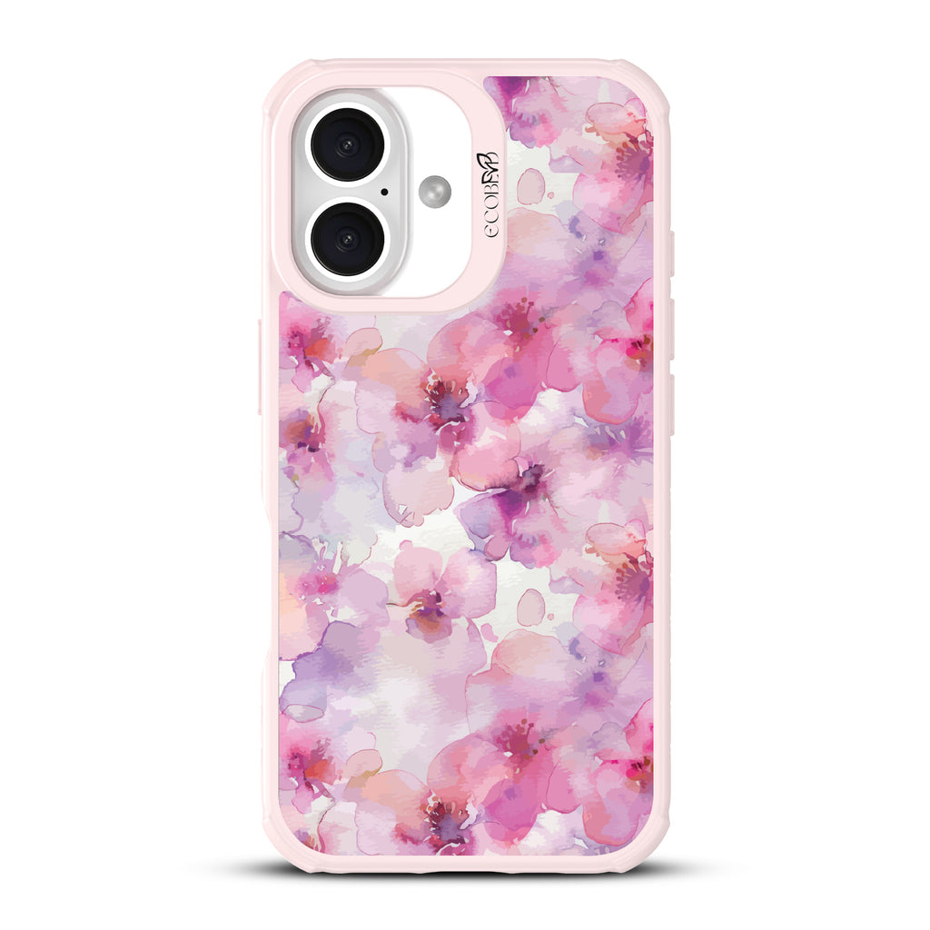 iPhone 16 case, clear, sustainable phone case with pink ridges, back view, Rosewater design