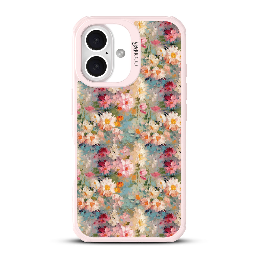 iPhone 16 case, clear, sustainable phone case with pink ridges, back view, Perennial design