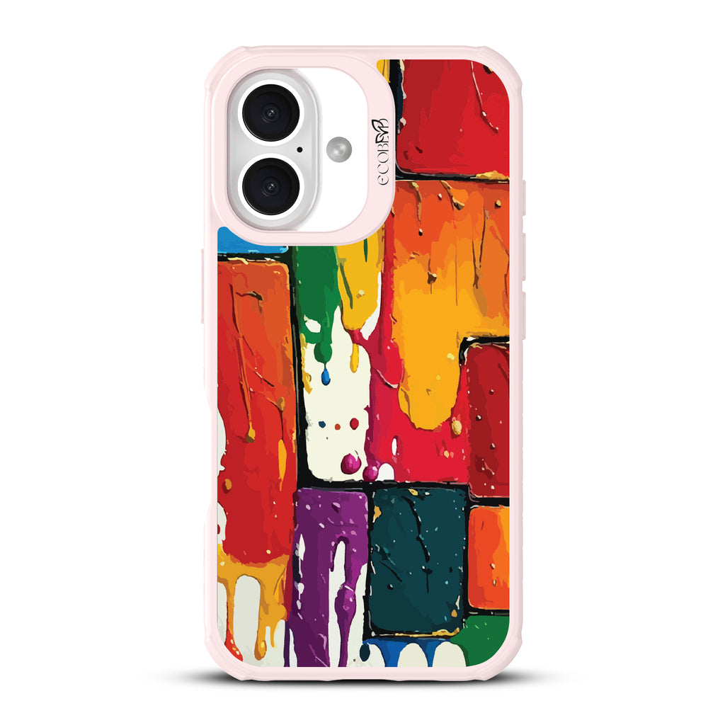 iPhone 16 case, clear, sustainable phone case with pink ridges, back view, Color Me Mine design