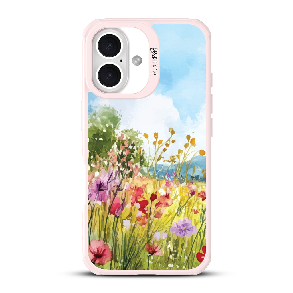 iPhone 16 case, clear, sustainable phone case with pink ridges, back view, Everwild design