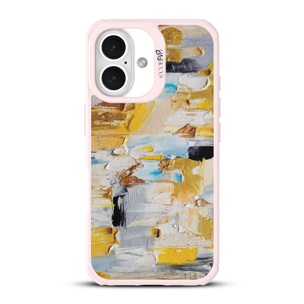 iPhone 16 case, clear, sustainable phone case with pink ridges, back view, Lighten Up design