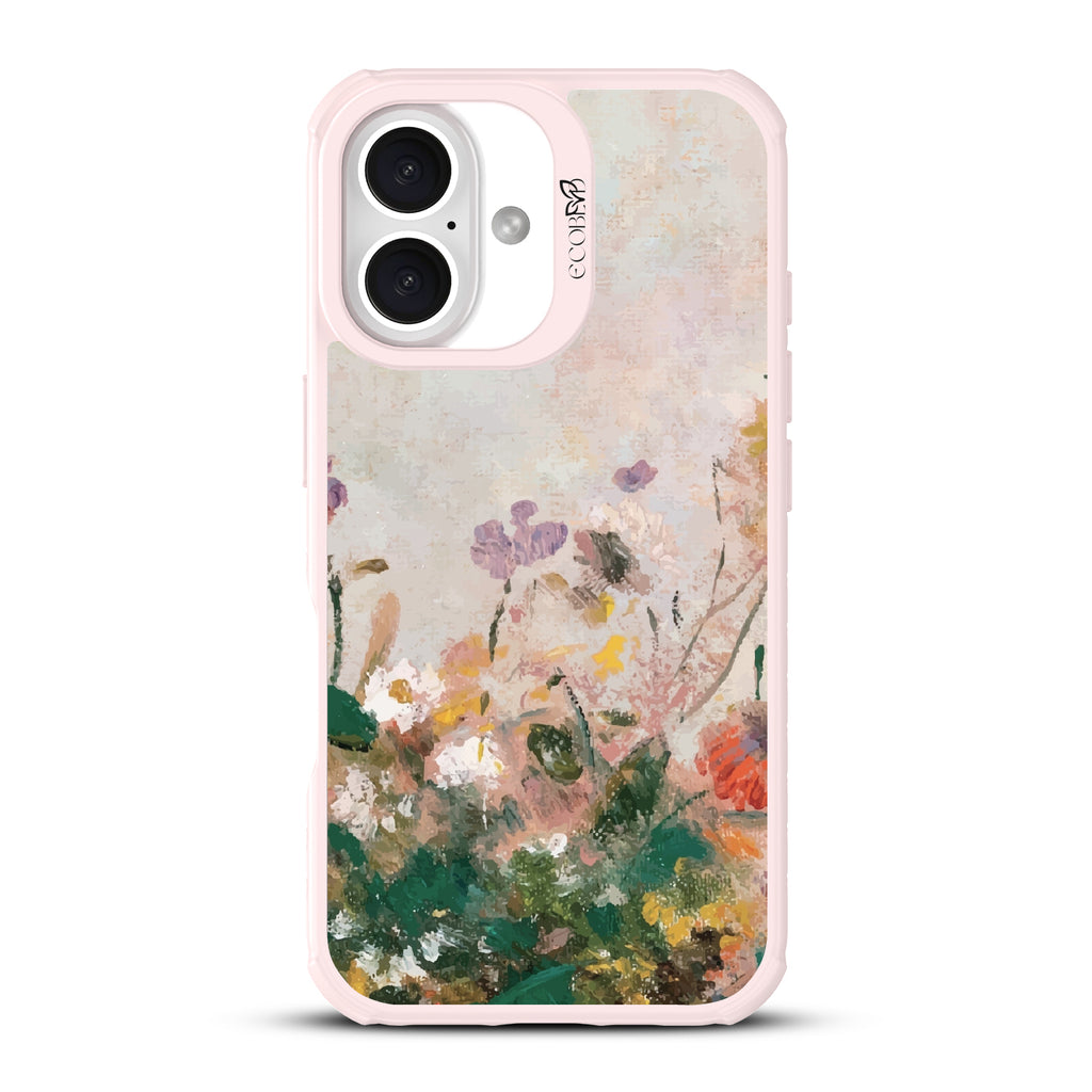 iPhone 16 case, clear, sustainable phone case with pink ridges, back view, Wild Grace design