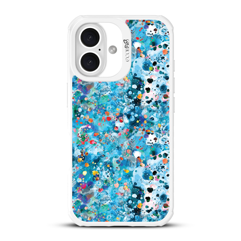 iPhone 16 case, clear, sustainable phone case with white ridges, back view, Brushed By The Tide design