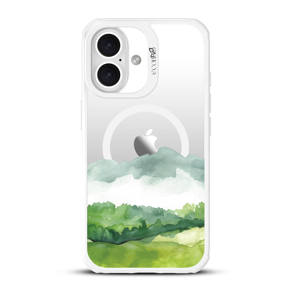 iPhone 16 case, clear, sustainable phone case with white ridges, back view, Open Horizon design