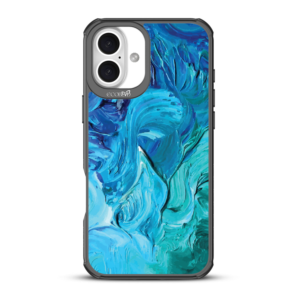 iPhone 16 Plus case, clear, sustainable phone case with black ridges, back view, Oceanswept design