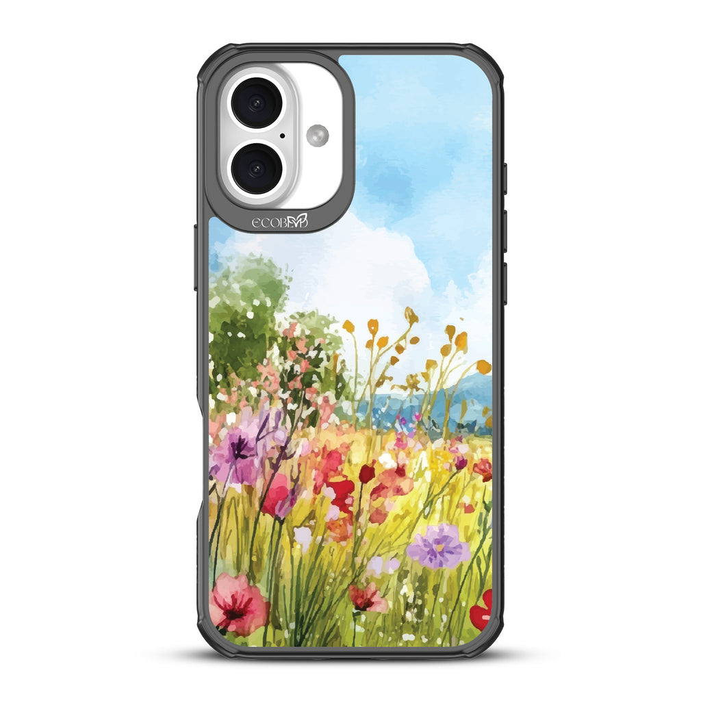 iPhone 16 Plus case, clear, sustainable phone case with black ridges, back view, Everwild design