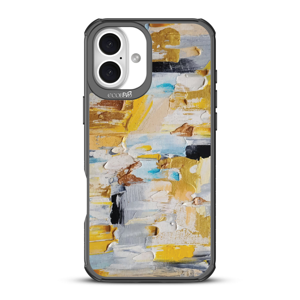 iPhone 16 Plus case, clear, sustainable phone case with black ridges, back view, Lighten Up design