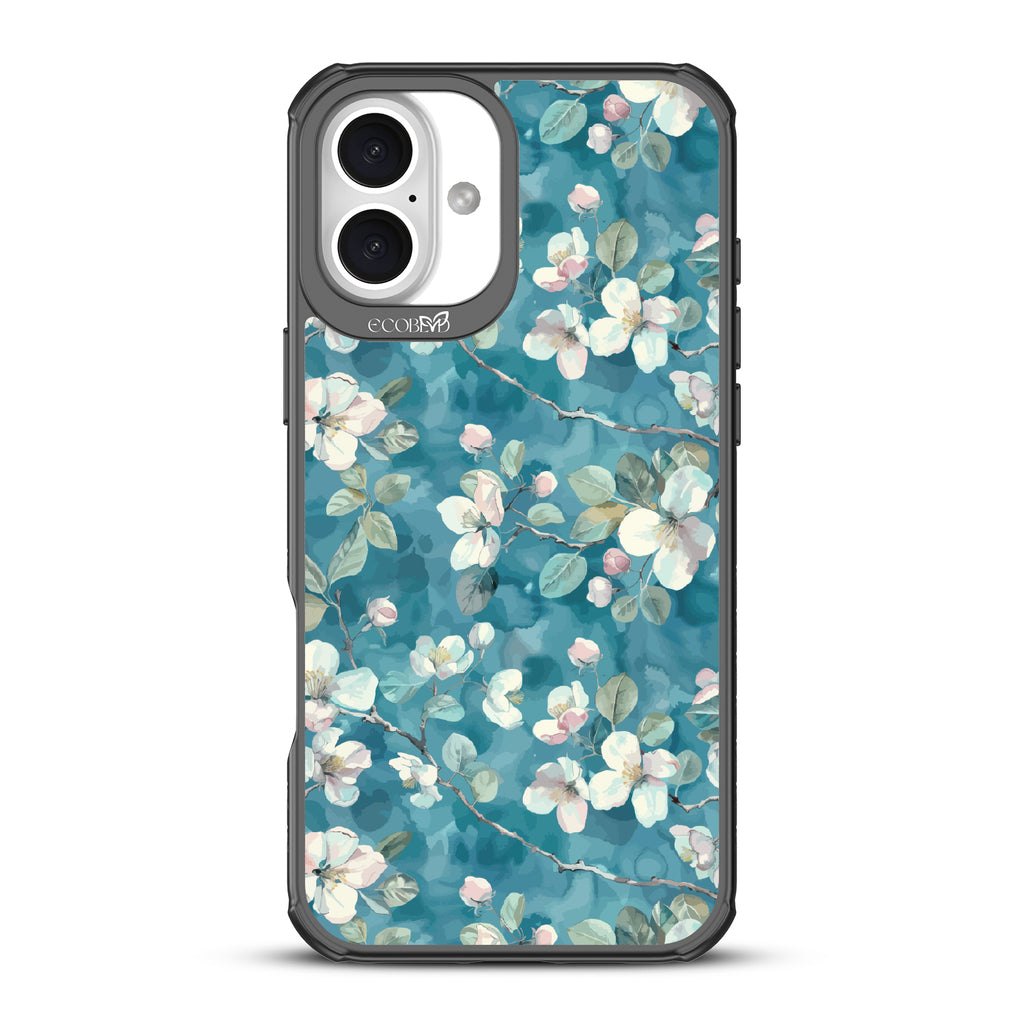 iPhone 16 Plus case, clear, sustainable phone case with black ridges, back view, Sway & Sprout design