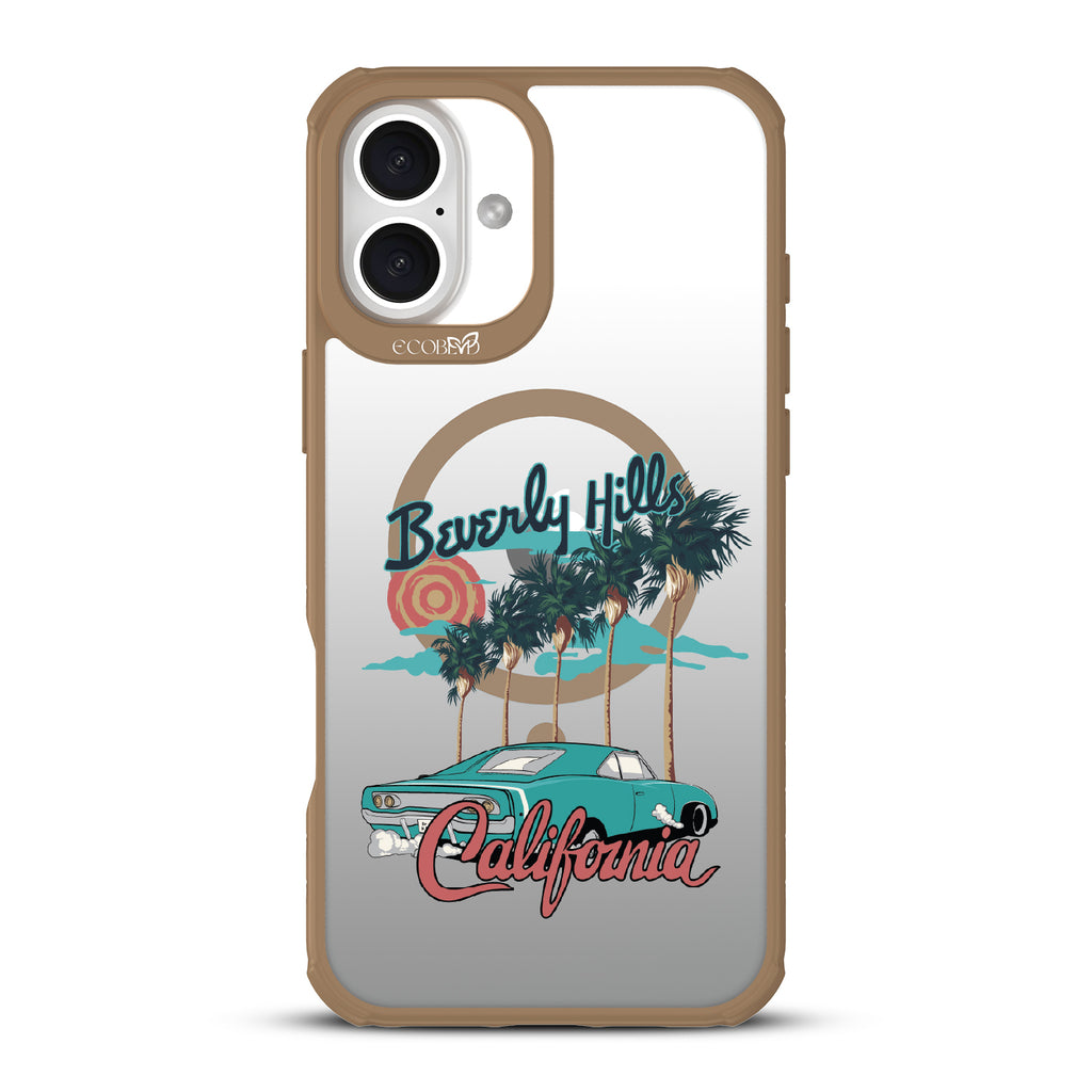 iPhone 16 Plus case, clear, sustainable phone case with brown ridges, back view, 90210 design
