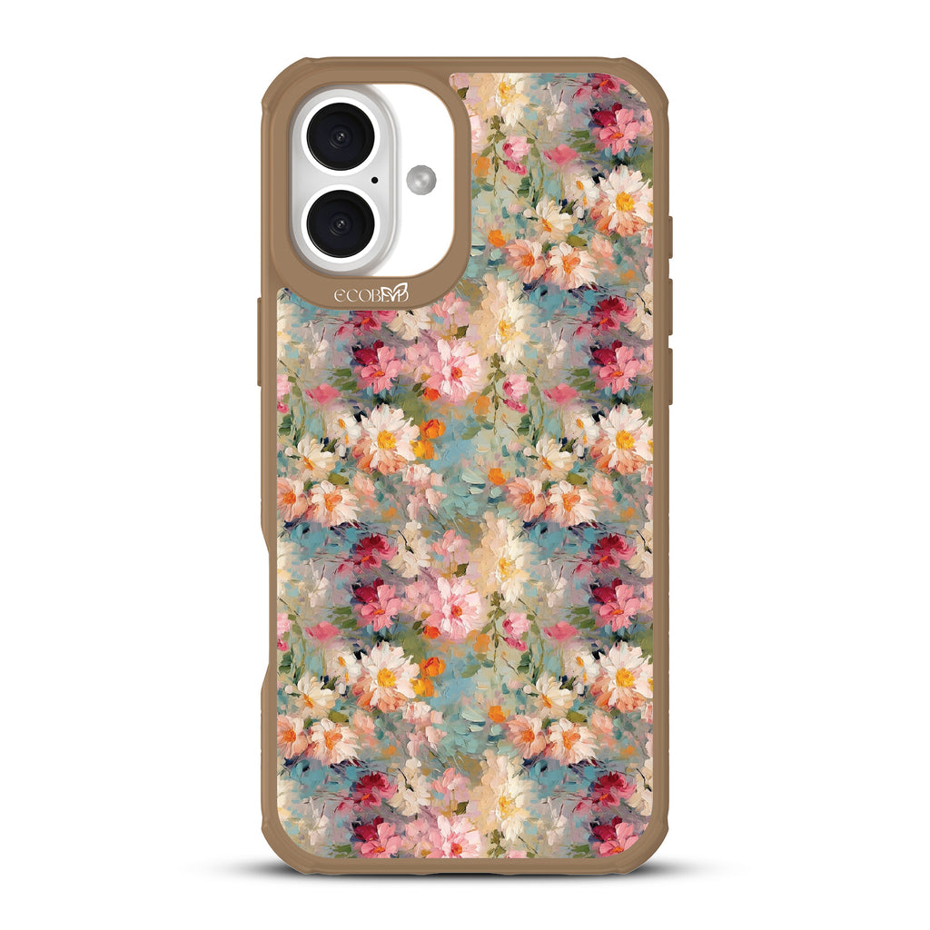 iPhone 16 Plus case, clear, sustainable phone case with brown ridges, back view, Perennial design