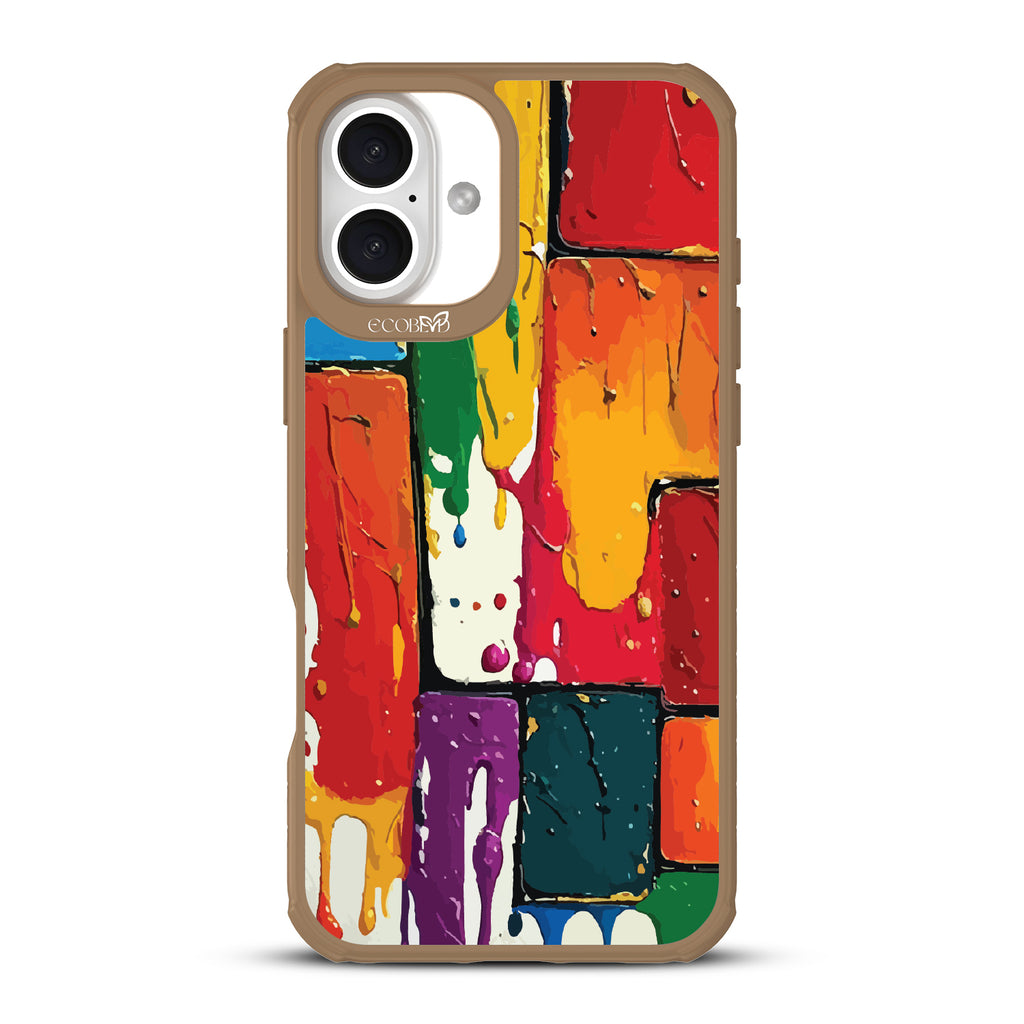 iPhone 16 Plus case, clear, sustainable phone case with brown ridges, back view, Color Me Mine design