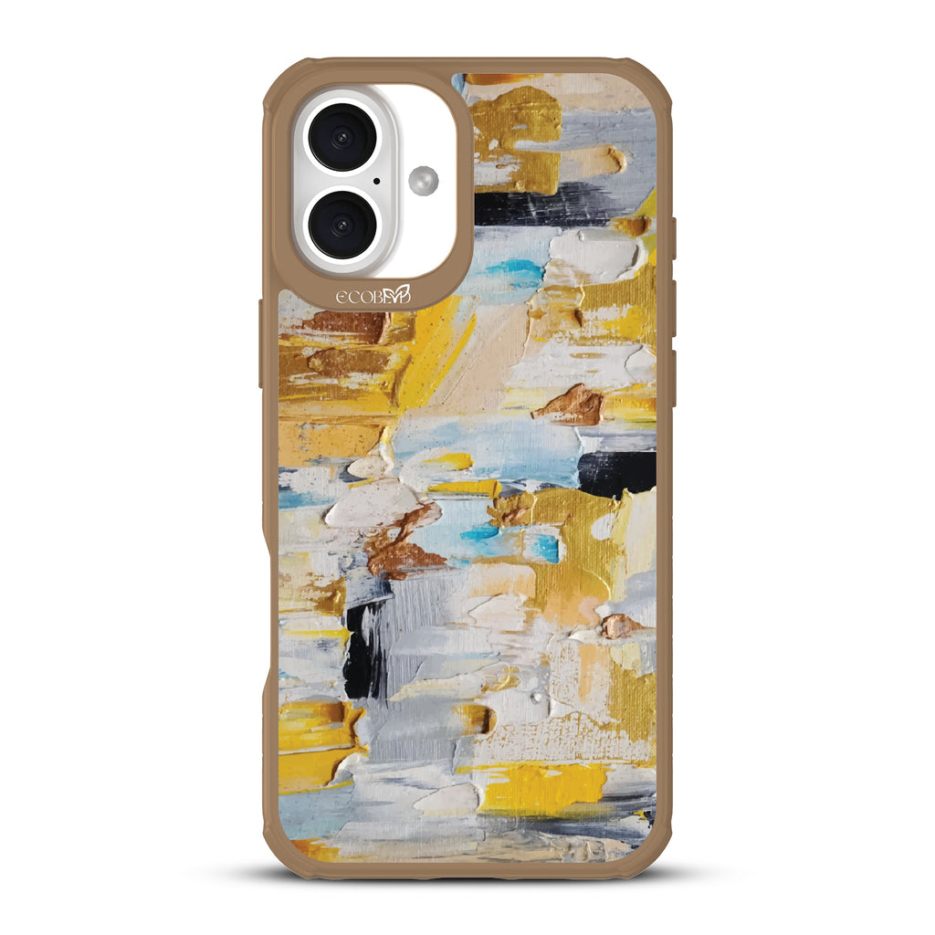 iPhone 16 Plus case, clear, sustainable phone case with brown ridges, back view, Lighten Up design