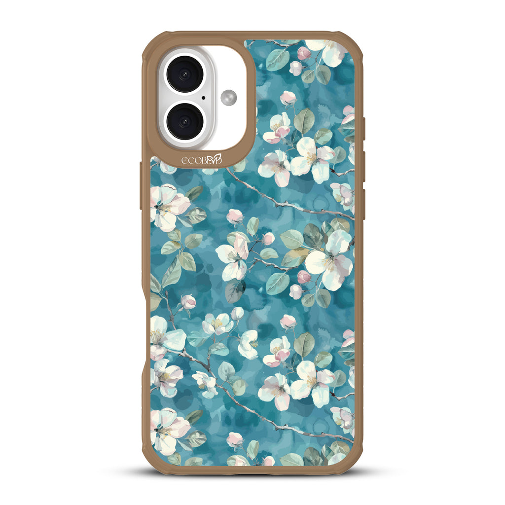 iPhone 16 Plus case, clear, sustainable phone case with brown ridges, back view, Sway & Sprout design