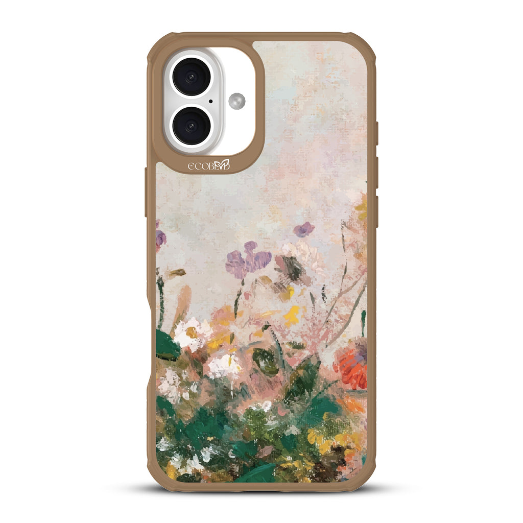 iPhone 16 Plus case, clear, sustainable phone case with brown ridges, back view, Wild Grace design