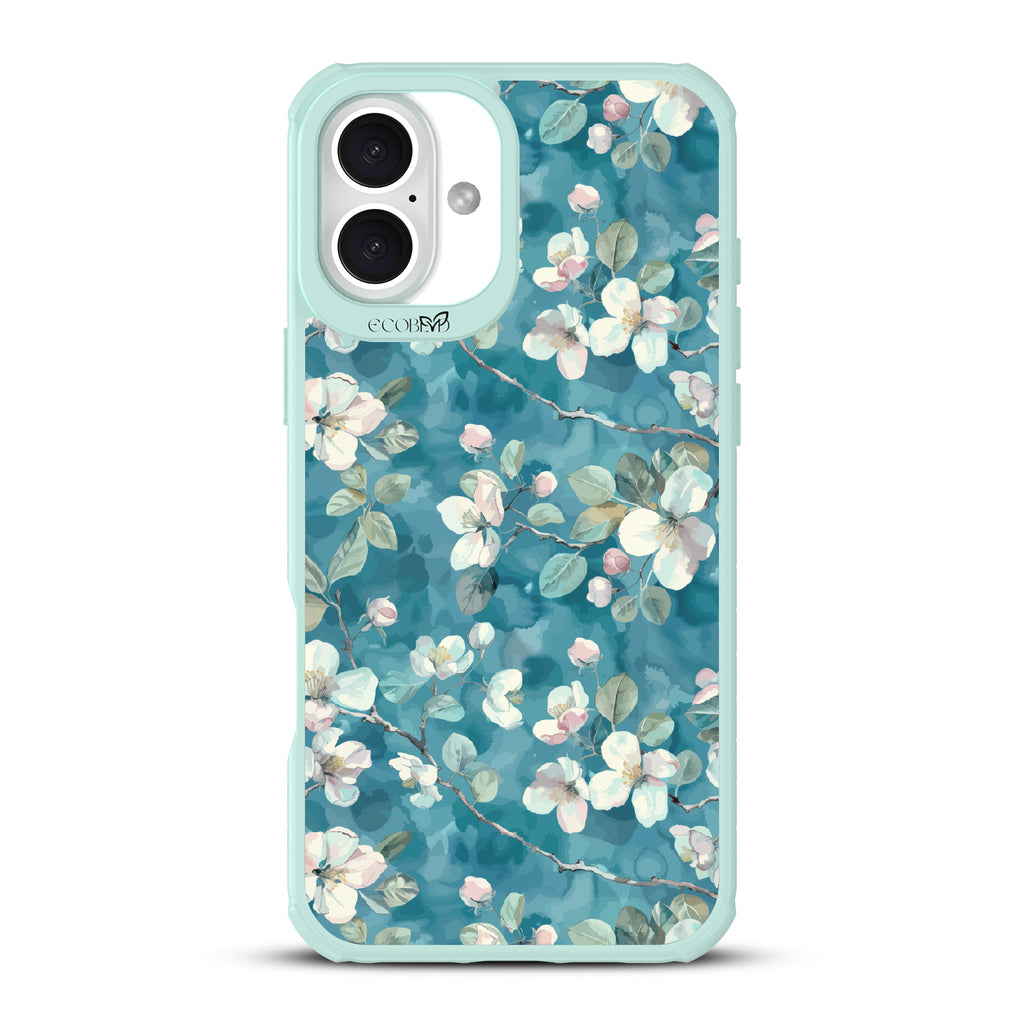 iPhone 16 Plus case, clear, sustainable phone case with green ridges, back view, Sway & Sprout design