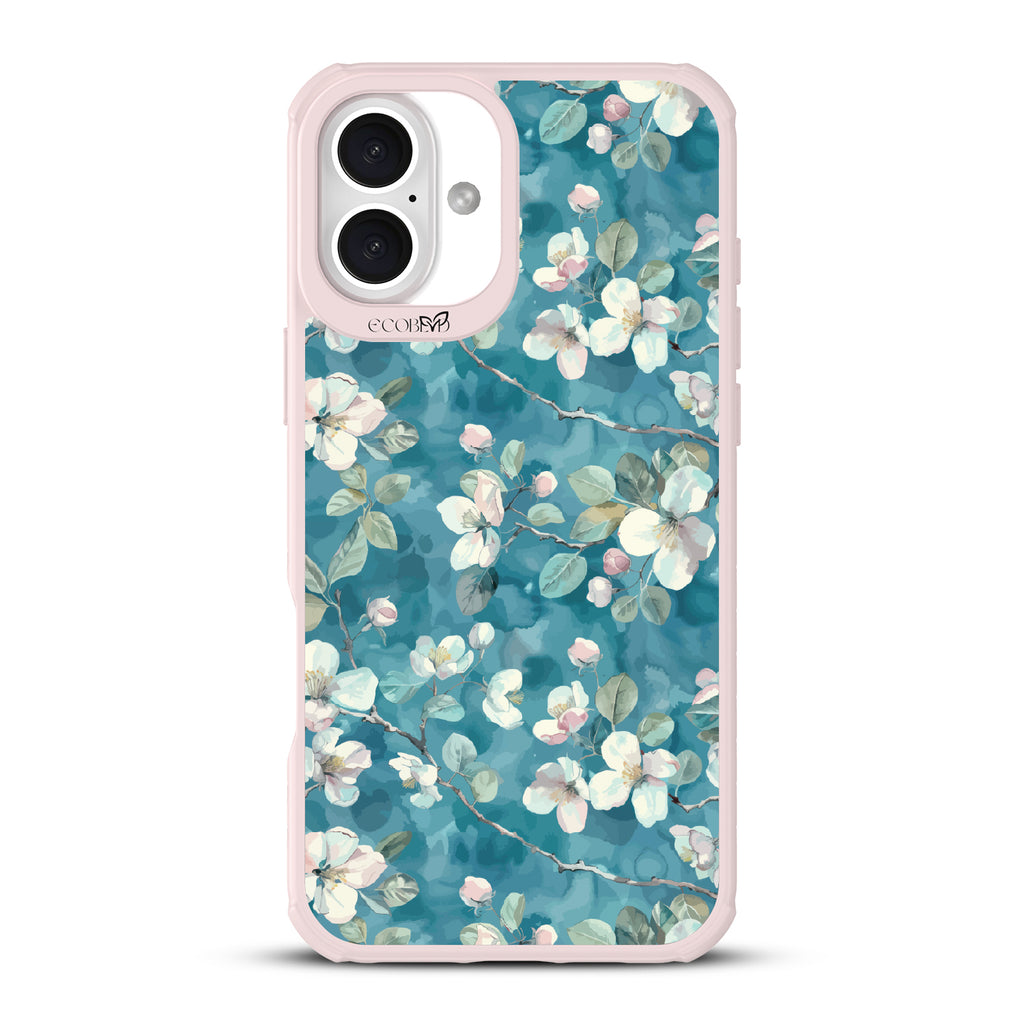 iPhone 16 Plus case, clear, sustainable phone case with pink ridges, back view, Sway & Sprout design