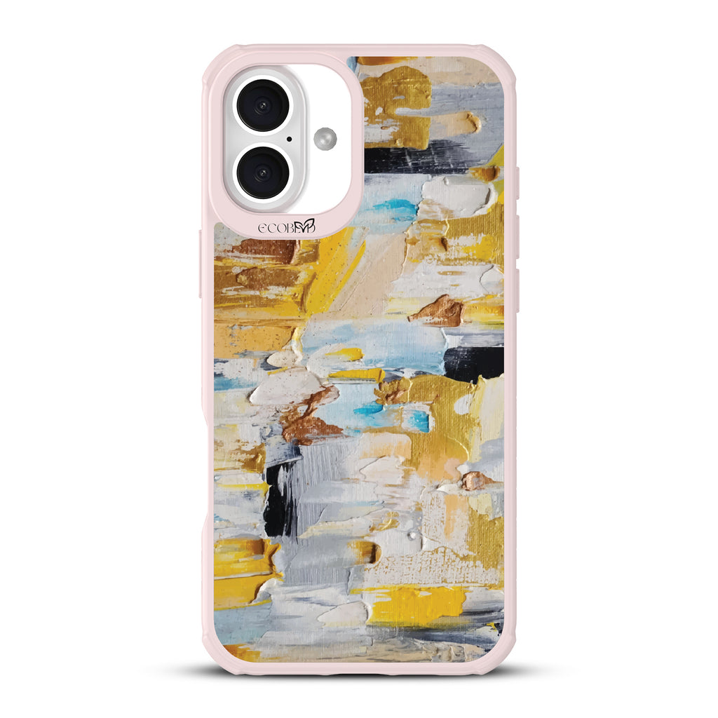 iPhone 16 Plus case, clear, sustainable phone case with pink ridges, back view, Lighten Up design