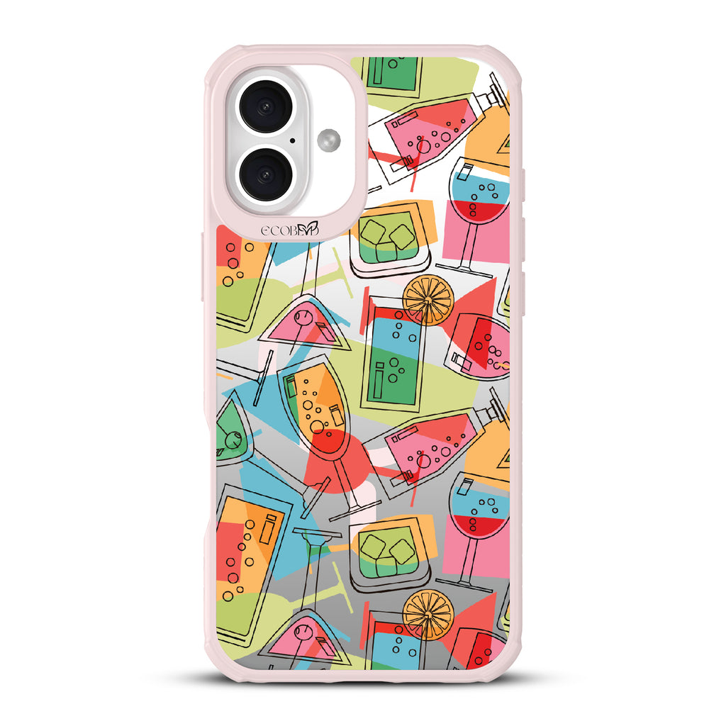 iPhone 16 Plus case, clear, sustainable phone case with pink ridges, back view, 5 O’Clock Somewhere design
