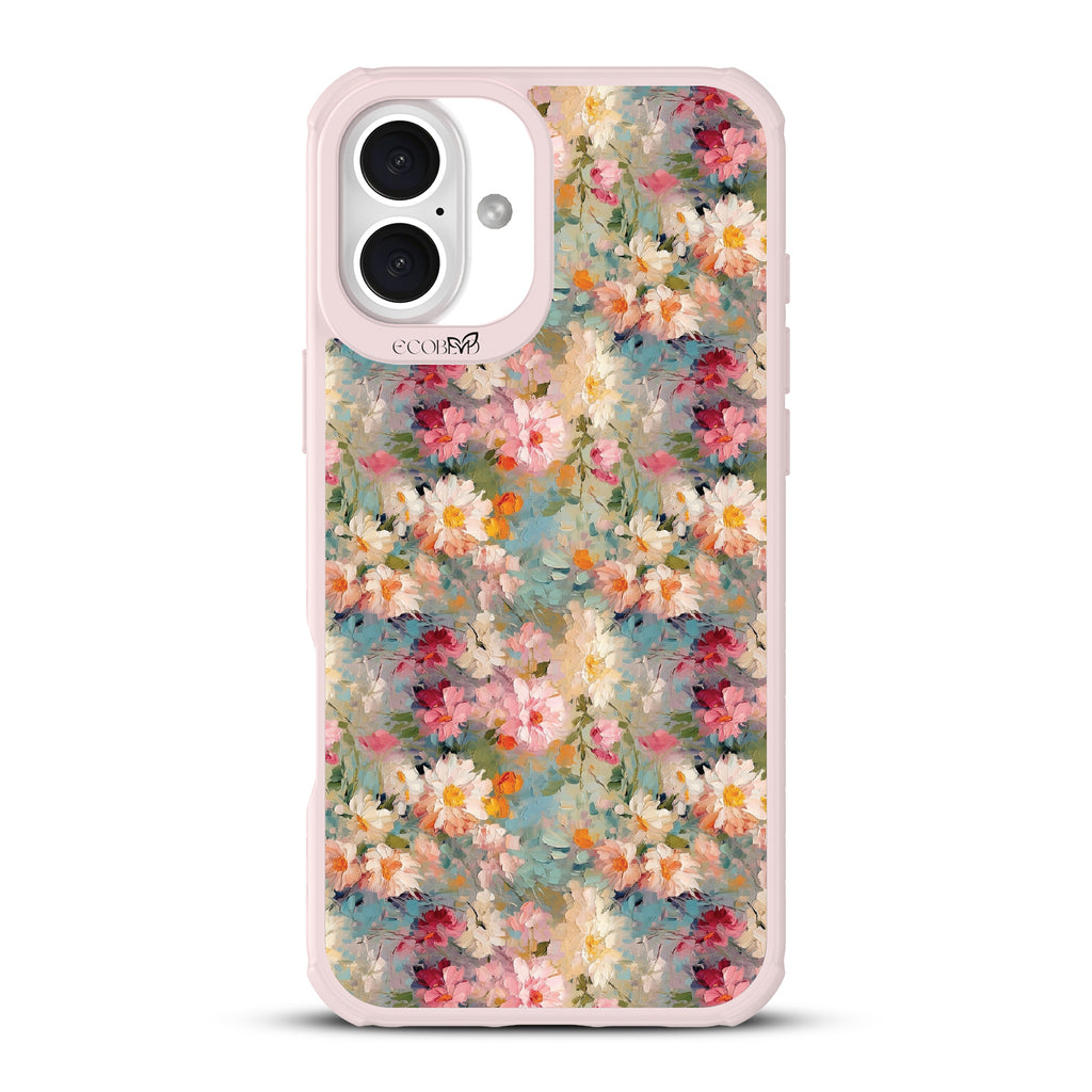 iPhone 16 Plus case, clear, sustainable phone case with pink ridges, back view, Perennial design