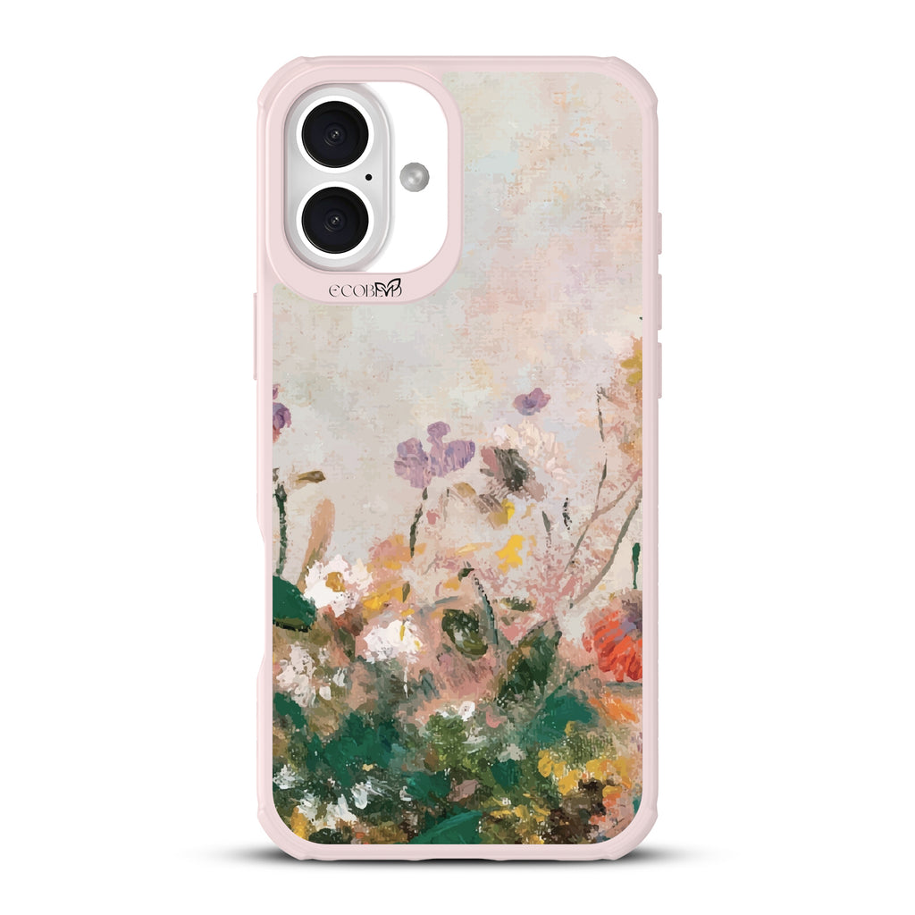 iPhone 16 Plus case, clear, sustainable phone case with pink ridges, back view, Wild Grace design