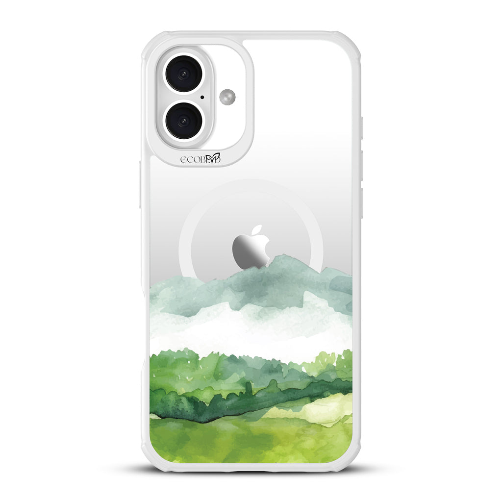 iPhone 16 Plus case, clear, sustainable phone case with white ridges, back view, Open Horizon design