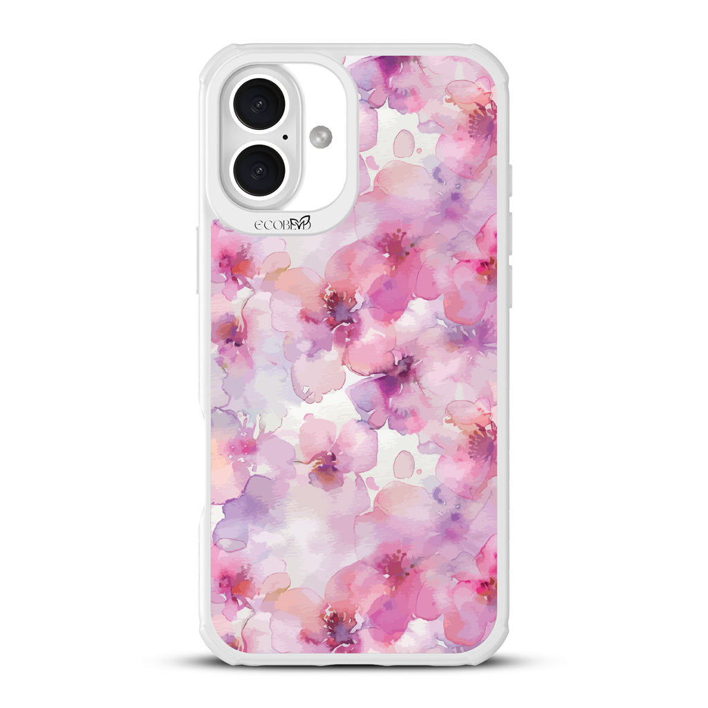 iPhone 16 Plus case, clear, sustainable phone case with white ridges, back view, Rosewater design