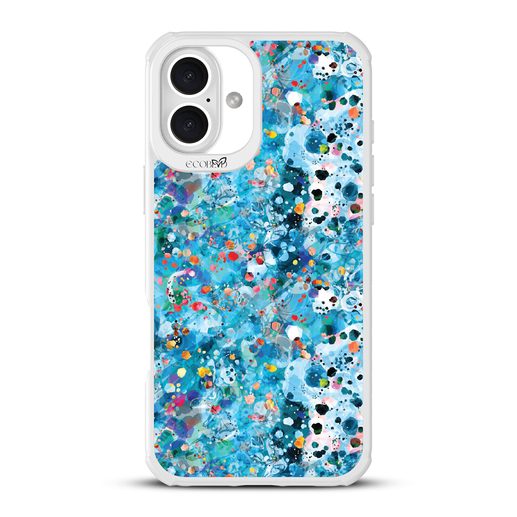 iPhone 16 Plus case, clear, sustainable phone case with white ridges, back view, Brushed By The Tide design