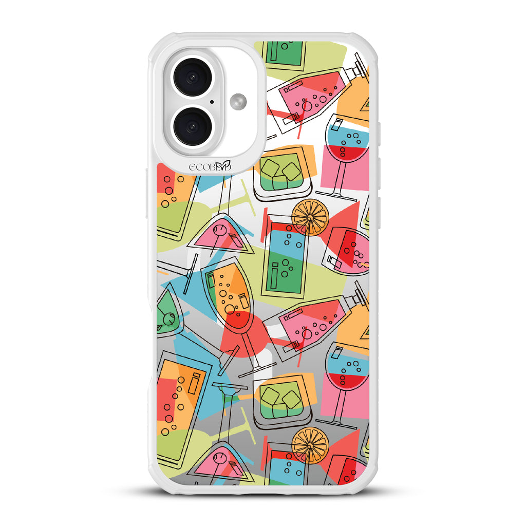 iPhone 16 Plus case, clear, sustainable phone case with white ridges, back view, 5 O’Clock Somewhere design