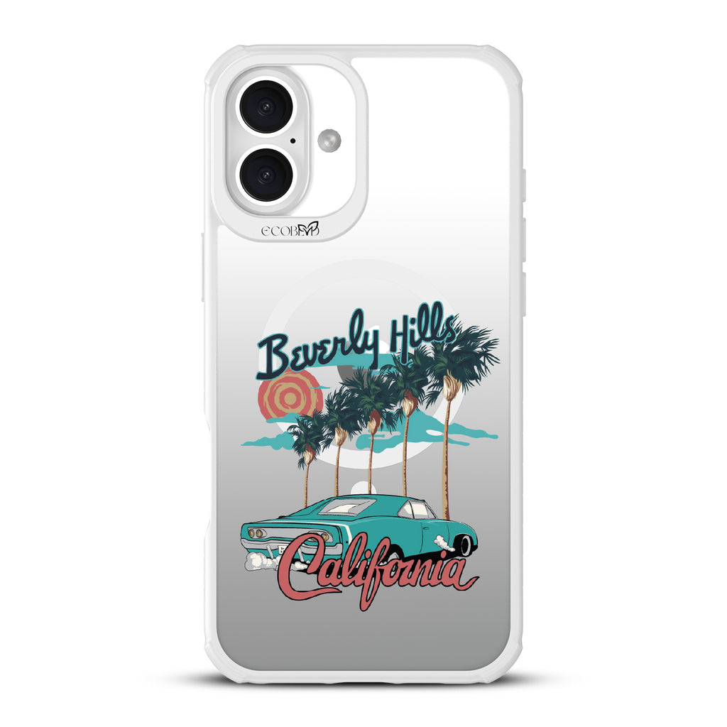iPhone 16 Plus case, clear, sustainable phone case with white ridges, back view, 90210 design
