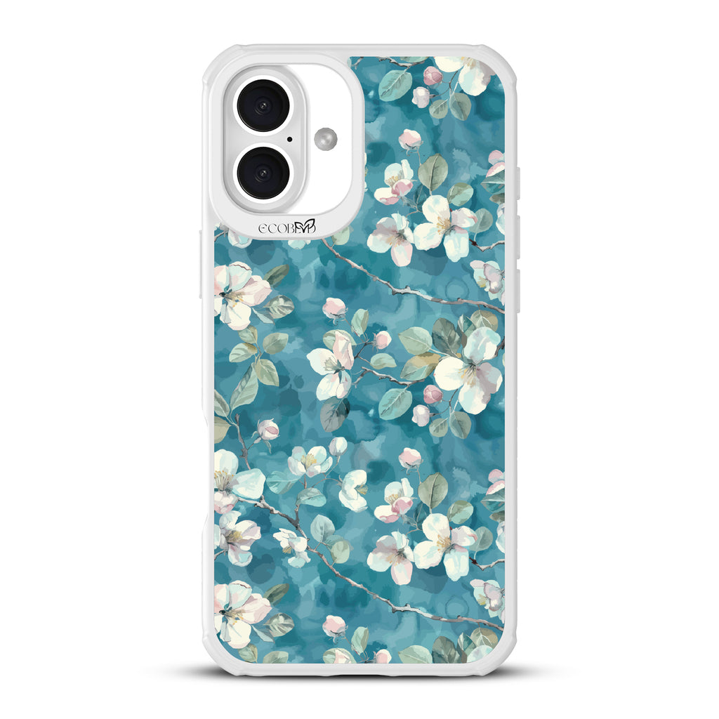 iPhone 16 Plus case, clear, sustainable phone case with white ridges, back view, Sway & Sprout design