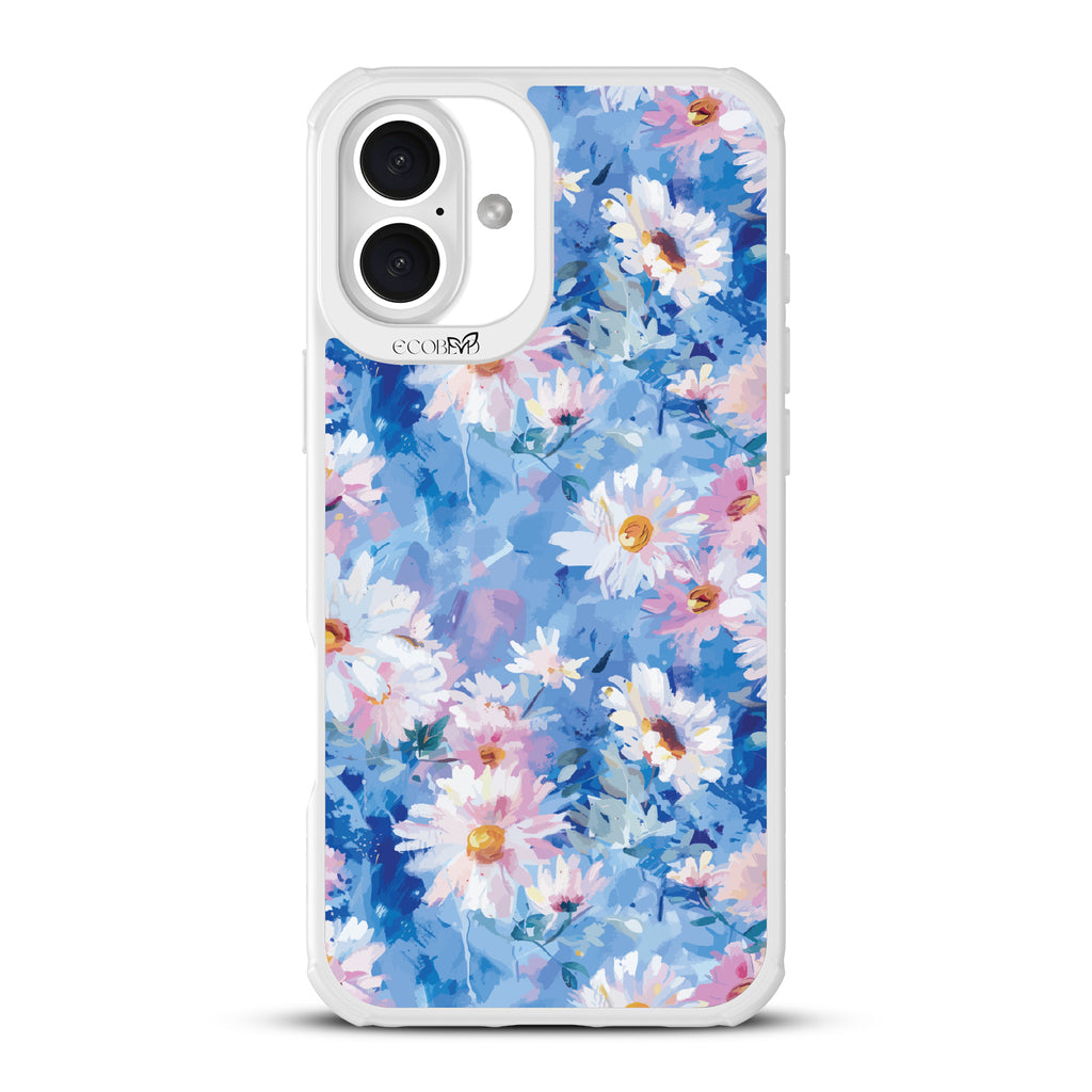 iPhone 16 Plus case, clear, sustainable phone case with white ridges, back view, Blown Away design